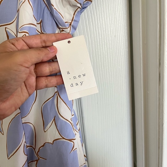 A New Day Blue and Cream Cottagecore Leaf Print Midi Dress Bohemian - Picture 6 of 10